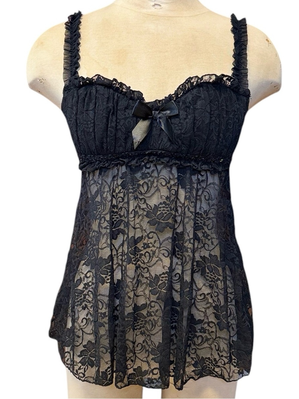 Vintage Fredericks of Hollywood Lace Top Babydoll Cami Lingerie S Small - Picture 4 of 7